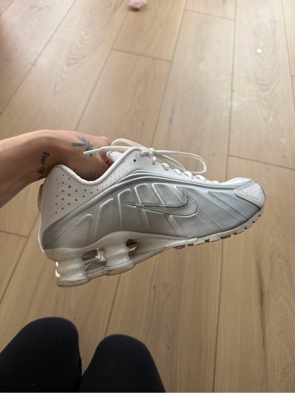 Nike White and Silver Shox Running Sneakers - Picture 2 of 5